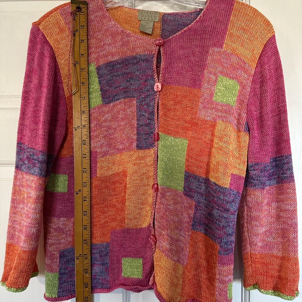 Sigrid Olsen Artistic Pink and Orange Cardigan Sweater